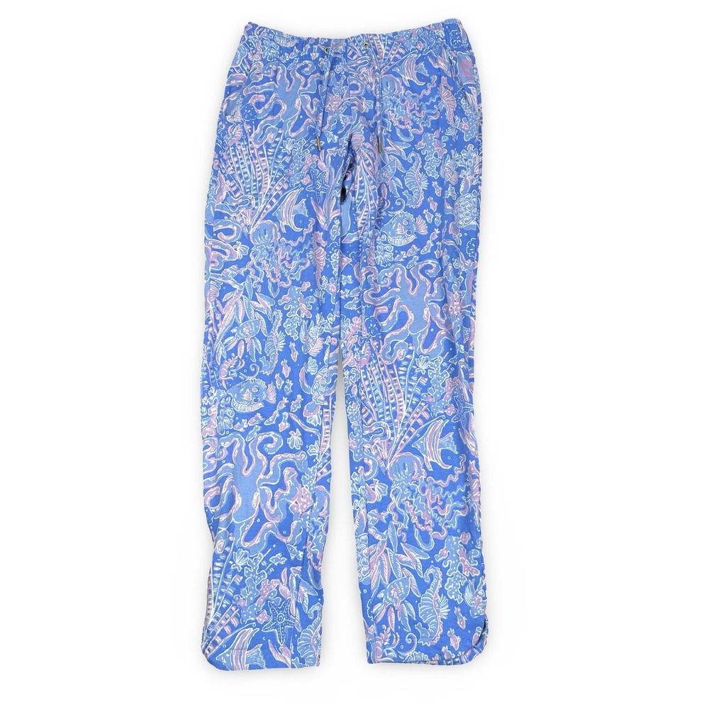Lilly Pulitzer Emora Sea What Cotton French Terry Lounge Pants XS Blue Seahorse